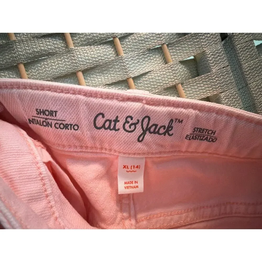 Cat & Jack Mid-Rise Cutoff Jean Shorts Girl's Pink XL/14 Distressed Design NWT
